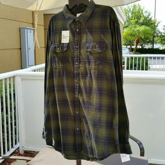 Sonoma big and tall green plaid flannel shirt 3XB - Picture 2 of 4